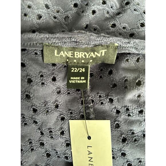 Lane Bryant Top Womens Size 22/24 Blue Eyelet Short Sleeve Crew Neck Peplum - Picture 6 of 13